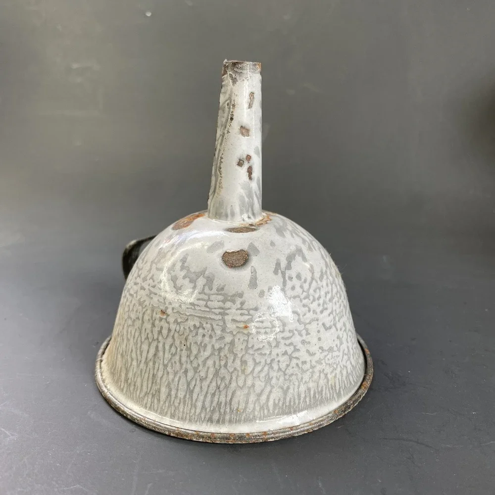 Vintage Small Gray Enamelware Graniteware Funnel Farmhouse 4 1/4